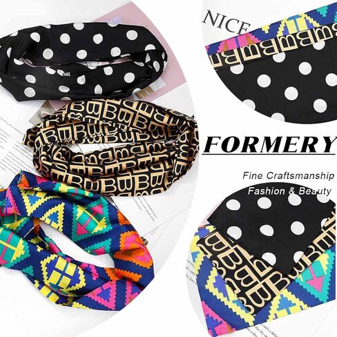 Formery Layering Silk Headband Scarf Black Pattern Satin Edge Scarves African Long Hair Wrap Ribbon for Women and Girls (3PCS) in Saudi Arabia