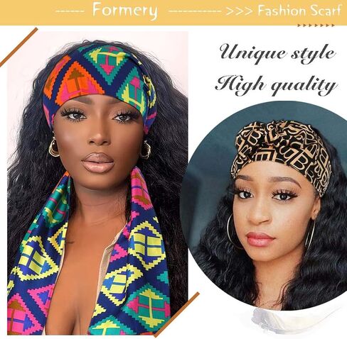 Formery Layering Silk Headband Scarf Black Pattern Satin Edge Scarves African Long Hair Wrap Ribbon for Women and Girls (3PCS) in Saudi Arabia