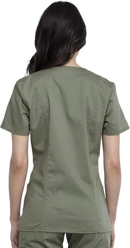 Cherokee Women Scrubs Set Workwear Revolution WW610 Mock Wrap Top & WW110 Mid Rise Straight Leg Pull-on Pant, Olive- S Top/S Pant in Saudi Arabia