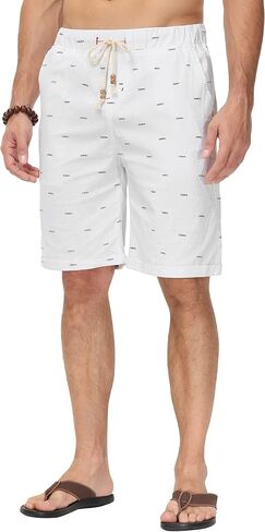Solatin Mens Linen Shorts Casual Classic Fit Cotton Summer Beach Short Drawstring with Elastic Waist and Pockets in Saudi Arabia