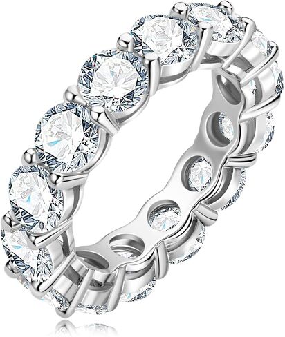 AINUOSHI Eternity Moissanite Ring, 925 Sterling Silver Round Cut Wedding Anniversary Band for Women Stackable Rings, Size 4-9 in Saudi Arabia