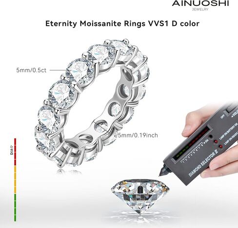 AINUOSHI Eternity Moissanite Ring, 925 Sterling Silver Round Cut Wedding Anniversary Band for Women Stackable Rings, Size 4-9 in Saudi Arabia