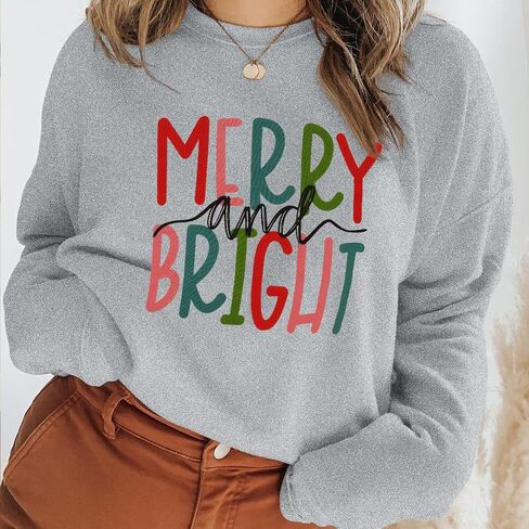 IZYJOY عيد الميلاد البلوز للنساء مرح ومشرق الرسم كنزة بمقاس كبير Crewneck كم طويل عطلة البلوز in Kuwait