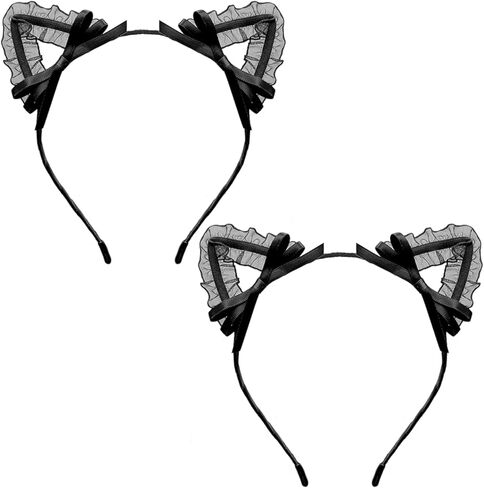 2 قطعة آذان القط عقال الدانتيل القط الشعر الأطواق الأسود القوس Bowknot الحيوان خوذة هيرباند العصابات الشعر النساء هالوين موكب تأثيري عيد الميلاد مهرجان كرنفال حفلة تنكرية فستان حفلة عيد ميلاد الملحقات in Kuwait