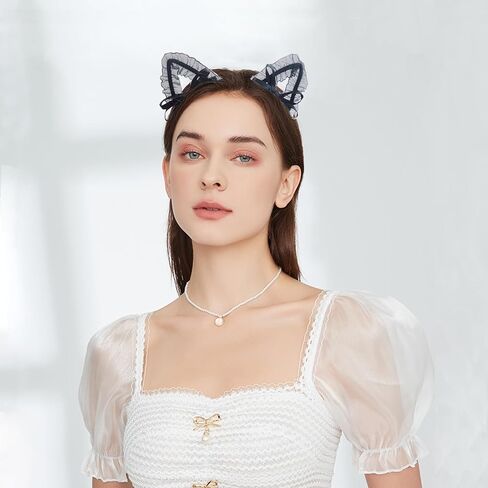 2 قطعة آذان القط عقال الدانتيل القط الشعر الأطواق الأسود القوس Bowknot الحيوان خوذة هيرباند العصابات الشعر النساء هالوين موكب تأثيري عيد الميلاد مهرجان كرنفال حفلة تنكرية فستان حفلة عيد ميلاد الملحقات in Kuwait