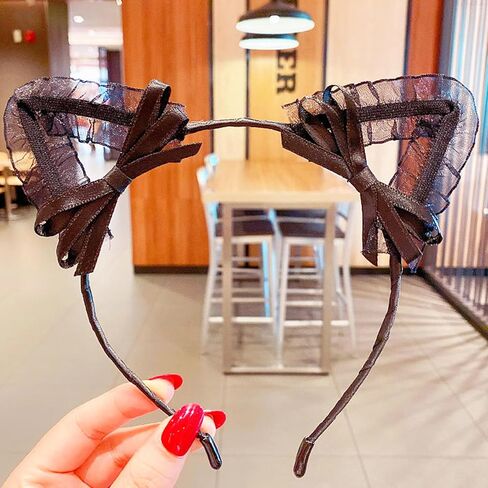 2 قطعة آذان القط عقال الدانتيل القط الشعر الأطواق الأسود القوس Bowknot الحيوان خوذة هيرباند العصابات الشعر النساء هالوين موكب تأثيري عيد الميلاد مهرجان كرنفال حفلة تنكرية فستان حفلة عيد ميلاد الملحقات in Kuwait