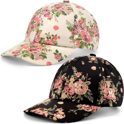Ramede 2 pcs Floral Print Baseball Cap Set Adjustable Hawaiian Flower Baseball Cap Flower Casual Baseball Cap for Women in Saudi Arabia