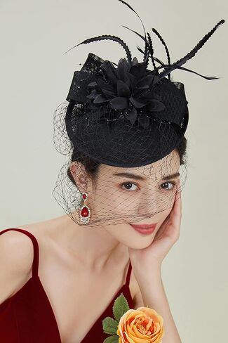 BABEYOND Tea Party Fascinator Hat Feather Veil Kentucky Fascinator Derby Headband Pillbox Fascinators Hat for Cocktail in Saudi Arabia