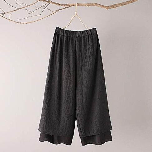 Minibee Women's Wide Leg Pants Loose Layer Capris Yoga Palazzo Elastic Waist Trousers in Kuwait