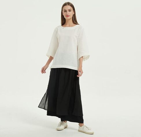 Minibee Women's Wide Leg Pants Loose Layer Capris Yoga Palazzo Elastic Waist Trousers in Kuwait