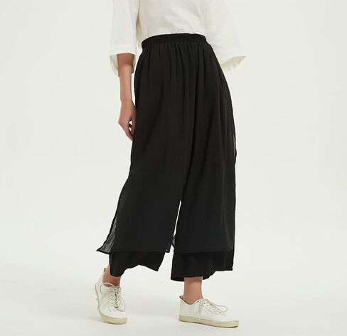 Minibee Women's Wide Leg Pants Loose Layer Capris Yoga Palazzo Elastic Waist Trousers in Kuwait