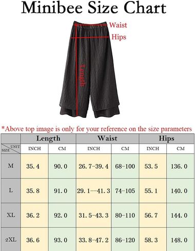 Minibee Women's Wide Leg Pants Loose Layer Capris Yoga Palazzo Elastic Waist Trousers in Kuwait