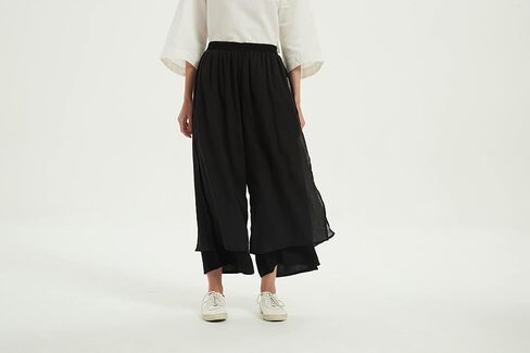 Minibee Women's Wide Leg Pants Loose Layer Capris Yoga Palazzo Elastic Waist Trousers in Kuwait