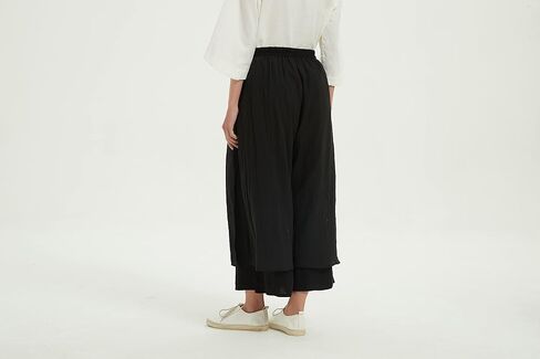 Minibee Women's Wide Leg Pants Loose Layer Capris Yoga Palazzo Elastic Waist Trousers in Kuwait