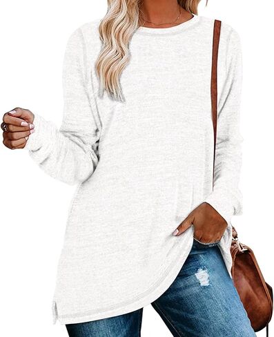 Women Tunic Top for Women to Wear with Leggings Long/Rolled Sleeve Crewneck Shirts for Women Loose Fit in Saudi Arabia