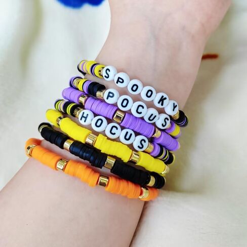 twinkle eye Happy Halloween Heishi Beaded Stackable Stretch Bracelets Set Boho Spooky Spider Hocus Pocus Polymer Clay for Woman Girls Charm Y2K Friendship Preppy Jewelry in Kuwait