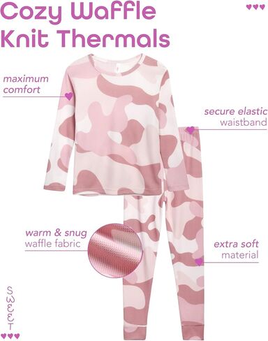 طقم ملابس داخلية حرارية للفتيات من Sweet Hearts - طقم مكون من 6 قطع من قطعة علوية من نسيج وافل وطبقة أساسية طويلة من جونز (2T-16) in Kuwait