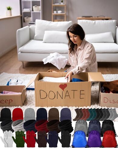 Suhine 120 Pcs Winter Beanies Hat Glove Scarf Sock Sets Unisex Knitted Cap Beanie Gloves Neck Warmer Bulk Pack Homeless Care Package in Kuwait
