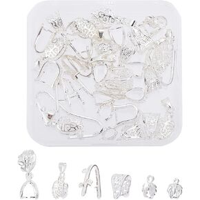 SUPERFINDINGS 32Pcs 2 Colors Pendant Pinch Bails Teardrop Ice Pick Pinch Bails Filigree Rack Buckle Beads Pendant Connector for DIY Necklace Bracelet Jewelry Making in Kuwait