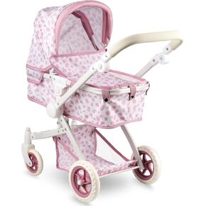 Convertible Baby Doll Stroller for Dolls - Bassinet Toy Buggy for Toddlers 3 Years and up, Adjustable Seat & Handle with Storage Basket, Pink Polka Dot Design for Kids in Kuwait