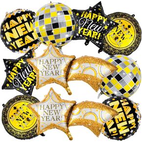10 قطع من بالونات السنة الجديدة السعيدة 2023 من ان واي اي 2023، بالونات نجوم ديسكو لتزيين العام الجديد 2023 in Kuwait