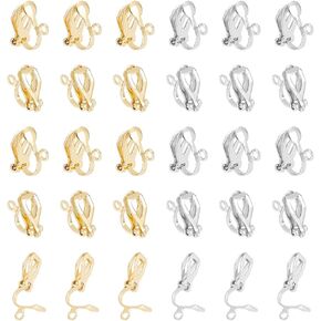 UNICRAFTALE 40pcs(20pairs) Stainless Steel Clip-on Earrings Golden & Stainless Steel Color Earrings Findings Clip-on Earring Converter Components for DIY Earring,About 12mm Long,1.2mm Hole