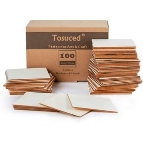 قطع خشبية غير مكتملة 100 قطعة مربعة فارغة 4 × 4 بوصة شرائح خشبية للحرف اليدوية، قواعد أكواب، زخارف خشبية، زينة حروف مشحشة DIY in Kuwait