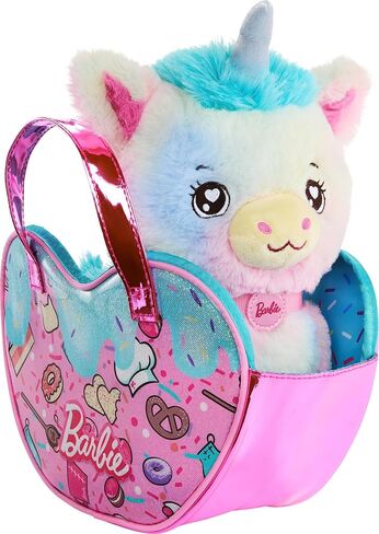 Barbie Stuffed Animals, Unicorn Toys, Plush Unicorn with Dessert-Themed Purse Playset and 5 Accessories, Chef Pet Adventure in Saudi Arabia
