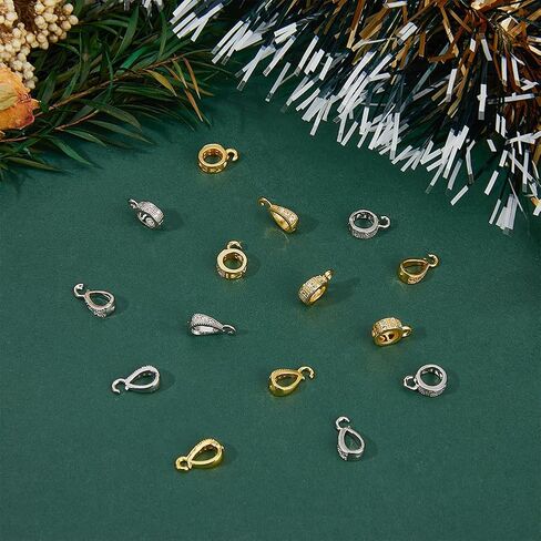 SUPERFINDINGS 20 قطعة 2 نمط 2 لون نحاسي شماعات وصلات نحاس مكعب زركونيا قلادة موصل العمود وأنبوب الدمعة الكفالة مع 18 قيراط مطلية بالذهب قرصة الكفالة التصفيقات in Kuwait