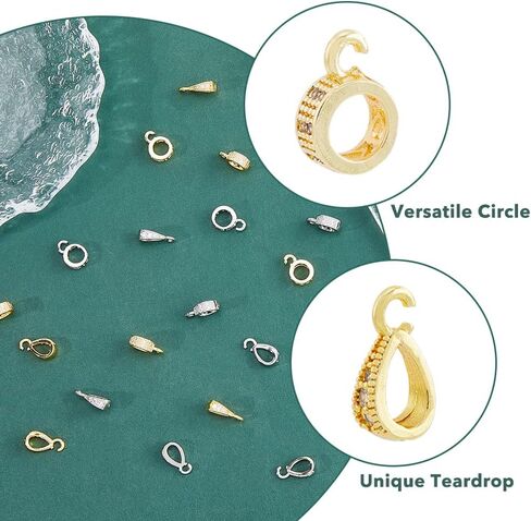 SUPERFINDINGS 20 قطعة 2 نمط 2 لون نحاسي شماعات وصلات نحاس مكعب زركونيا قلادة موصل العمود وأنبوب الدمعة الكفالة مع 18 قيراط مطلية بالذهب قرصة الكفالة التصفيقات in Kuwait