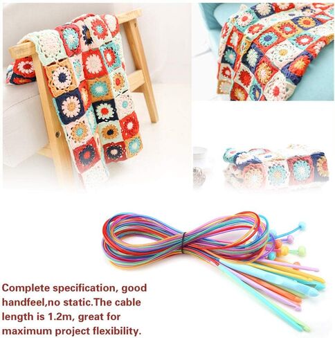 12 PES 1.2 m Long Afghan Crochet Hooks Carpet Knitting Needles with Cable Plastic Crochet Hook Set- Ideal Kit for Crocheting Including Lace, Flowers, Doilies & Baby Clothes in Saudi Arabia
