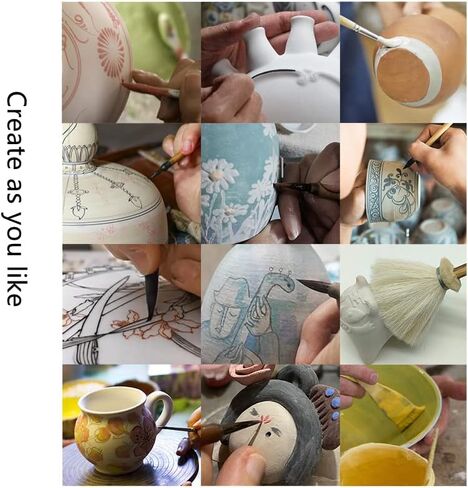 اويجرل فرش لامعة من 14 قطعة من ادوات الرسم والفخار، فرشاة الفخار التي تصنعها بنفسك بتصميم سيراميك لتلوين وتلوين طلاء السيراميك in Kuwait