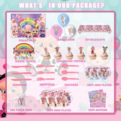لوازم حفلات اعياد الميلاد السحرية من كراي بيبيز، هدايا للبنات والاولاد مجموعة ديكورات الحفلات تتضمن اطباق خلفية واكواب ومناديل وزينة كيك in Kuwait