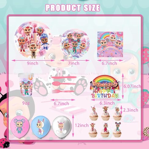 لوازم حفلات اعياد الميلاد السحرية من كراي بيبيز، هدايا للبنات والاولاد مجموعة ديكورات الحفلات تتضمن اطباق خلفية واكواب ومناديل وزينة كيك in Kuwait