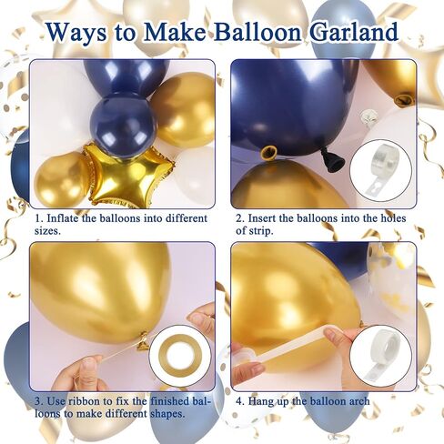 RUBFAC Navy Blue Gold Balloon Garland Arch Kit, 167pcs Royal Blue Gold White Balloons with Gold Confetti Balloons and Star Foil Balloons for Graduation Birthday Baby Shower Party Supplies Decorations in Saudi Arabia