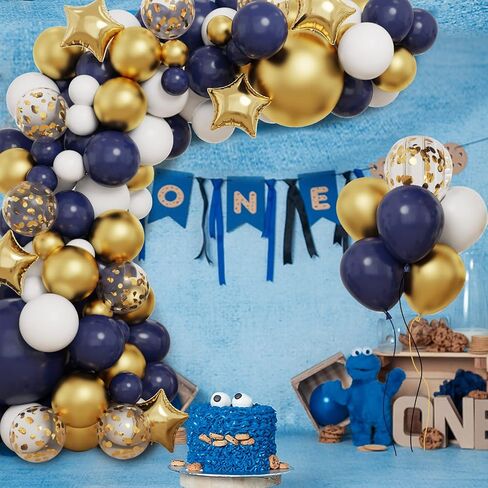 RUBFAC Navy Blue Gold Balloon Garland Arch Kit, 167pcs Royal Blue Gold White Balloons with Gold Confetti Balloons and Star Foil Balloons for Graduation Birthday Baby Shower Party Supplies Decorations in Saudi Arabia