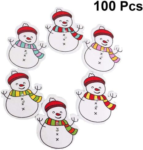 Tomaibaby 100 قطعة ثلج عيد الميلاد زر خشبي عيد الميلاد أزرار 2 ثقوب ديكور عيد الميلاد الحلي أزرار خشبية in Kuwait