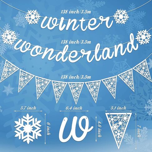 3 Pieces Snowflake Winter Wonderland Banner Snowflake Paper Garland Snowflake Hanging Banner Silver Glittery Snowflake Decorations for Snow Christmas Wedding Birthday Party (Blue, Silver) in Kuwait