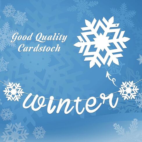 3 Pieces Snowflake Winter Wonderland Banner Snowflake Paper Garland Snowflake Hanging Banner Silver Glittery Snowflake Decorations for Snow Christmas Wedding Birthday Party (Blue, Silver) in Kuwait