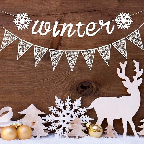 3 Pieces Snowflake Winter Wonderland Banner Snowflake Paper Garland Snowflake Hanging Banner Silver Glittery Snowflake Decorations for Snow Christmas Wedding Birthday Party (Blue, Silver) in Kuwait