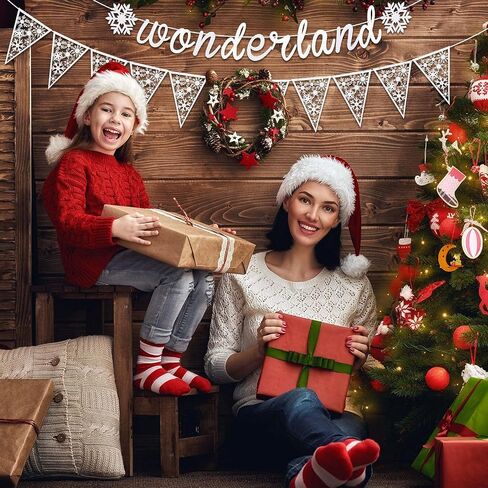 3 Pieces Snowflake Winter Wonderland Banner Snowflake Paper Garland Snowflake Hanging Banner Silver Glittery Snowflake Decorations for Snow Christmas Wedding Birthday Party (Blue, Silver) in Kuwait