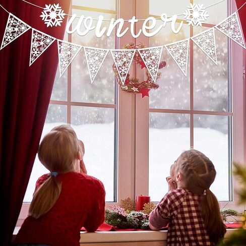 3 Pieces Snowflake Winter Wonderland Banner Snowflake Paper Garland Snowflake Hanging Banner Silver Glittery Snowflake Decorations for Snow Christmas Wedding Birthday Party (Blue, Silver) in Kuwait
