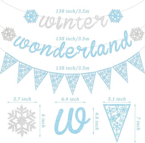 3 Pieces Snowflake Winter Wonderland Banner Snowflake Paper Garland Snowflake Hanging Banner Silver Glittery Snowflake Decorations for Snow Christmas Wedding Birthday Party (Blue, Silver) in Saudi Arabia