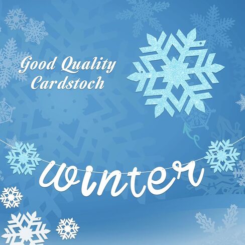 3 Pieces Snowflake Winter Wonderland Banner Snowflake Paper Garland Snowflake Hanging Banner Silver Glittery Snowflake Decorations for Snow Christmas Wedding Birthday Party (Blue, Silver) in Saudi Arabia