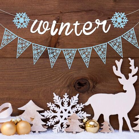 3 Pieces Snowflake Winter Wonderland Banner Snowflake Paper Garland Snowflake Hanging Banner Silver Glittery Snowflake Decorations for Snow Christmas Wedding Birthday Party (Blue, Silver) in Saudi Arabia