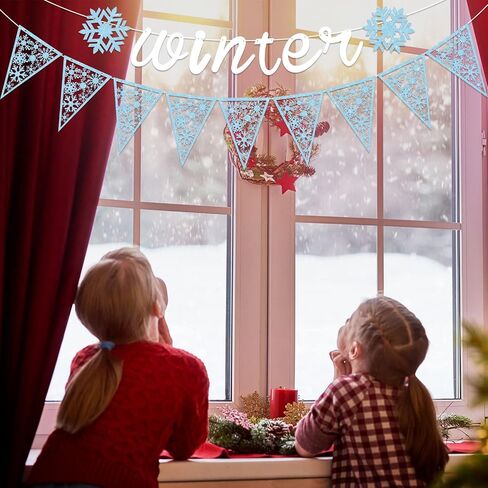 3 Pieces Snowflake Winter Wonderland Banner Snowflake Paper Garland Snowflake Hanging Banner Silver Glittery Snowflake Decorations for Snow Christmas Wedding Birthday Party (Blue, Silver) in Saudi Arabia