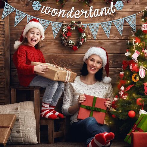 3 Pieces Snowflake Winter Wonderland Banner Snowflake Paper Garland Snowflake Hanging Banner Silver Glittery Snowflake Decorations for Snow Christmas Wedding Birthday Party (Blue, Silver) in Saudi Arabia