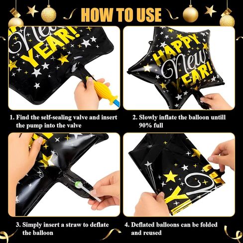 10 قطع من بالونات السنة الجديدة السعيدة 2023 من ان واي اي 2023، بالونات نجوم ديسكو لتزيين العام الجديد 2023 in Kuwait