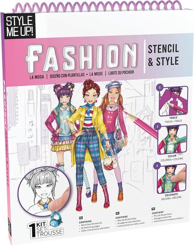 Style Me Up: Color & Stitch, Kids Art Kit, Includes 22 Illustrated Sheets of Paper, Templates Feature a Range of Designs, for Ages 8 and up in Kuwait