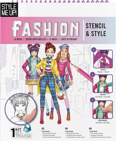 Style Me Up: Color & Stitch, Kids Art Kit, Includes 22 Illustrated Sheets of Paper, Templates Feature a Range of Designs, for Ages 8 and up in Kuwait